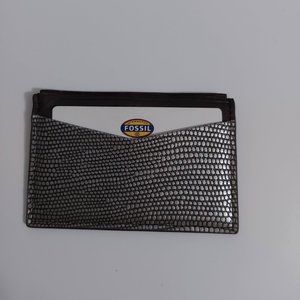 NWT Fossil Wilcox Metallic Leather Card Holder